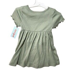 Toddler Girls' Knit Short Ruffle Sleeve Dress - Cat & Jack Olive Green 18M NWT